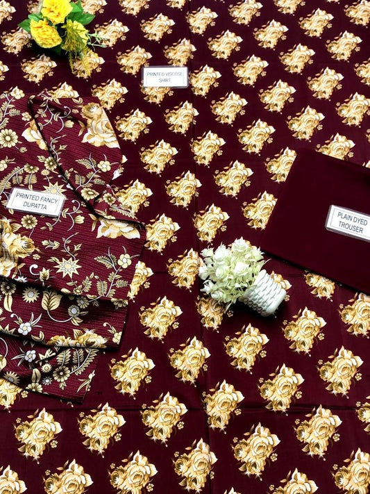 Winter Chic Printed Viscose 3-Piece Suit – Effortless Elegance