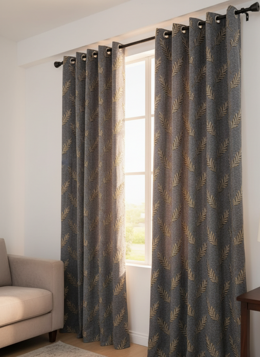 🌟 Elegant Grey Jacquard Printed Curtains – Stylish, Easy to Hang & Wash