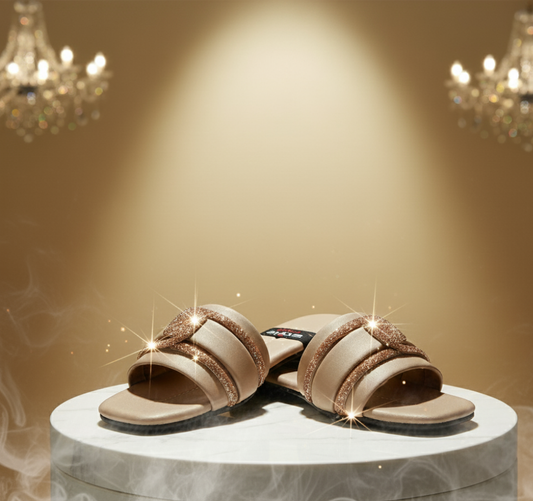 ✨ "Beige Rhinestone Flats – Sparkle with Semi-Formal Elegance"