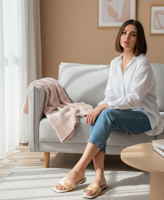 ✨ "Beige Printed Flats – Effortless Style Meets Everyday Comfort"