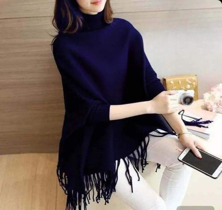 "✨Blue Cozy Fleece Poncho – Warm, Chic & Ready-to-Wear!✨"