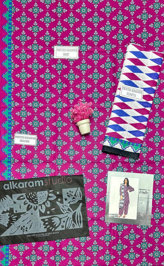 ✨ Premium Magenta Khaddar 3-Piece Printed Suit Set – Elegance Redefined