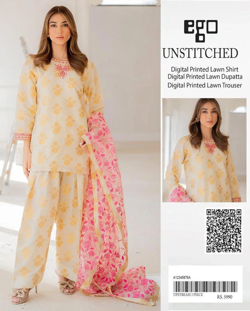 Ramzan Special – 3-Piece Printed Lawn Suit Set | Off White