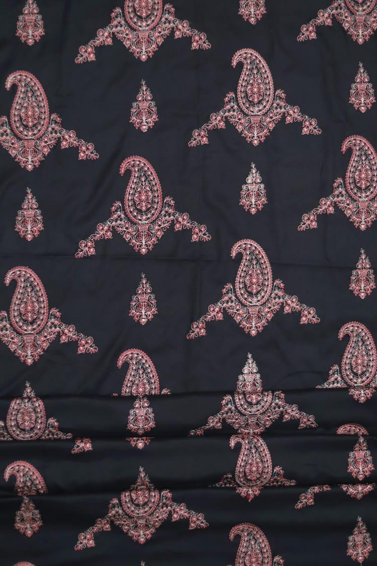 Luxury Black Embroidered Dhanak 3-Piece Suit with Patch Work & Dupatta