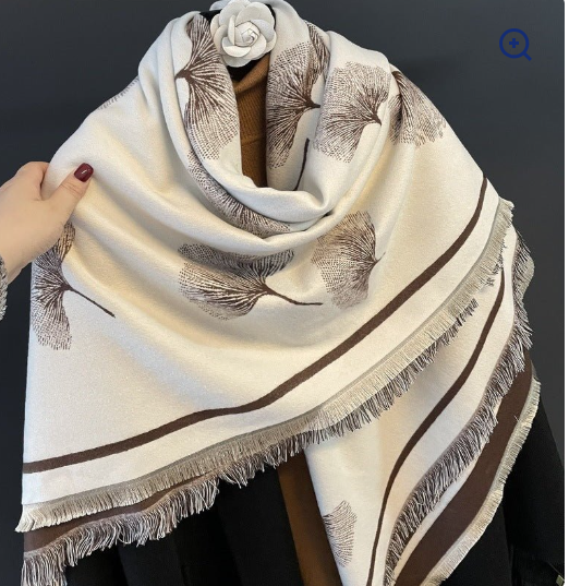 Ginkgo Leaf Imitation Cashmere Square Scarf – Elegant & Cozy