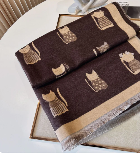 Imitation Cashmere Cat Print Scarf – Warm, Stylish & Protective