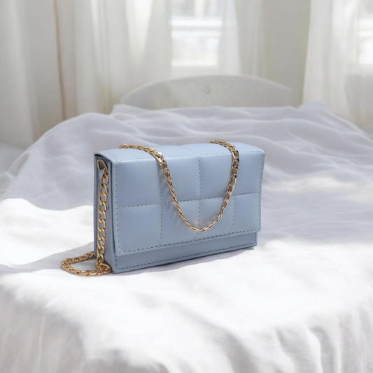 ✨ "Sky Blue Embroidered Crossbody Bag – Chic Chain Style + FREE Delivery"