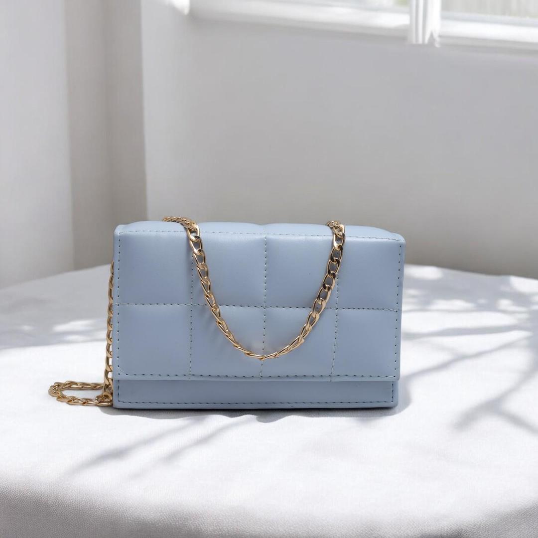✨ "Sky Blue Embroidered Crossbody Bag – Chic Chain Style + FREE Delivery"
