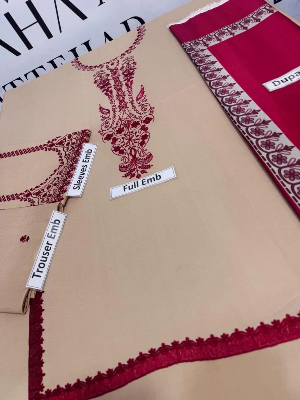 Elegant Dhanak Embroidered 3-Piece Winter Suit – Timeless Warmth & Style