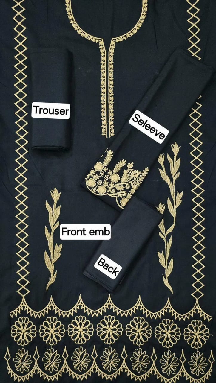 Black Dhanak Embroidered 2-Piece Winter Suit – Elegant & Timeless Style