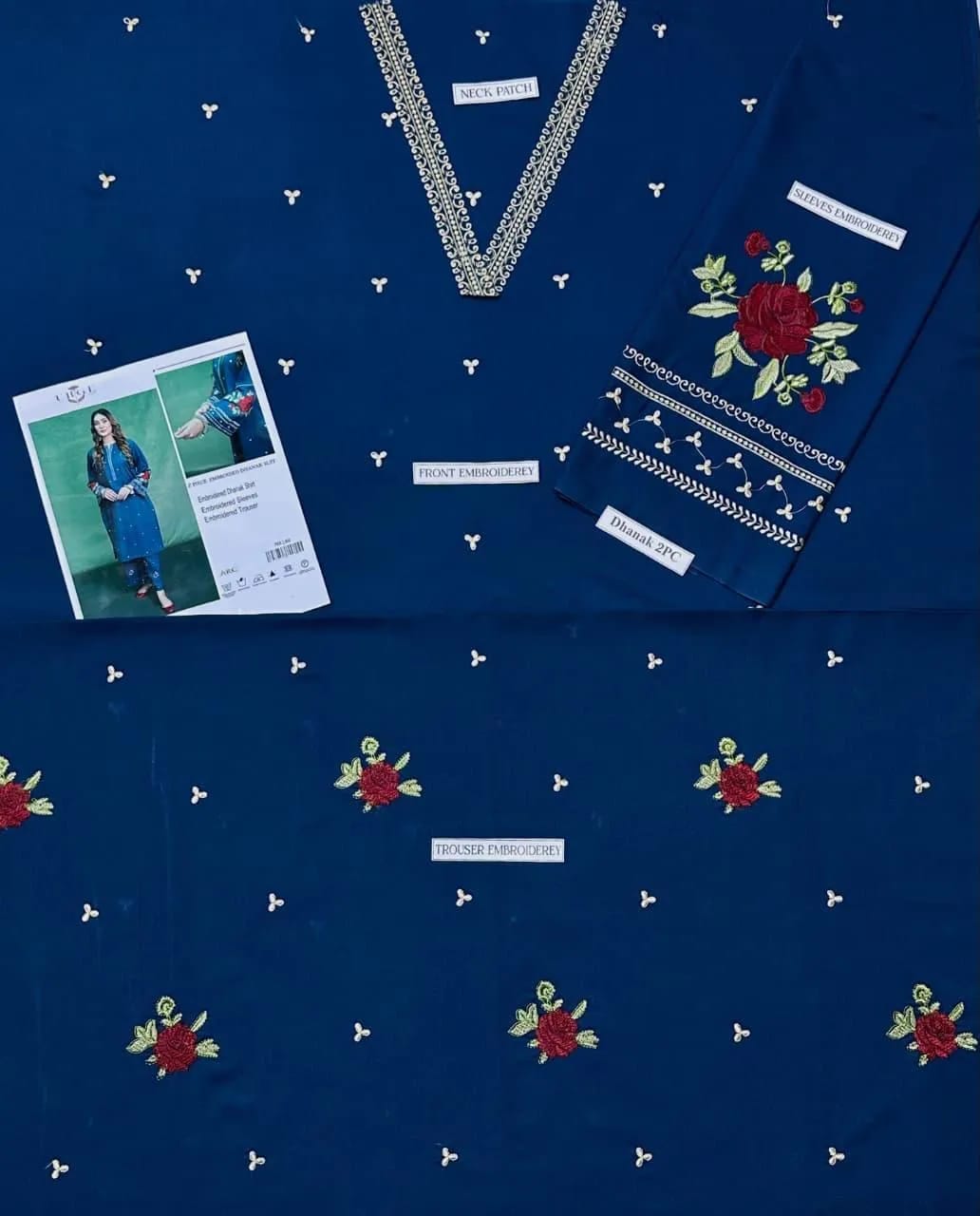 Blue Dhanak Embroidered 2-Piece Winter Suit – Elegant, Warm & Timeless