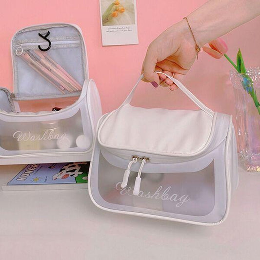 White PVC Makeup Organizer Bag – Waterproof, Stylish & Travel-Ready Storage Pouch