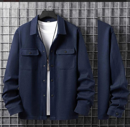 💎 Classic Blue Men’s Fleece Jacket – Warm, Stylish & Collared Elegance