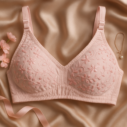 Stylish Cotton Bra – Embroidered Comfort Fit