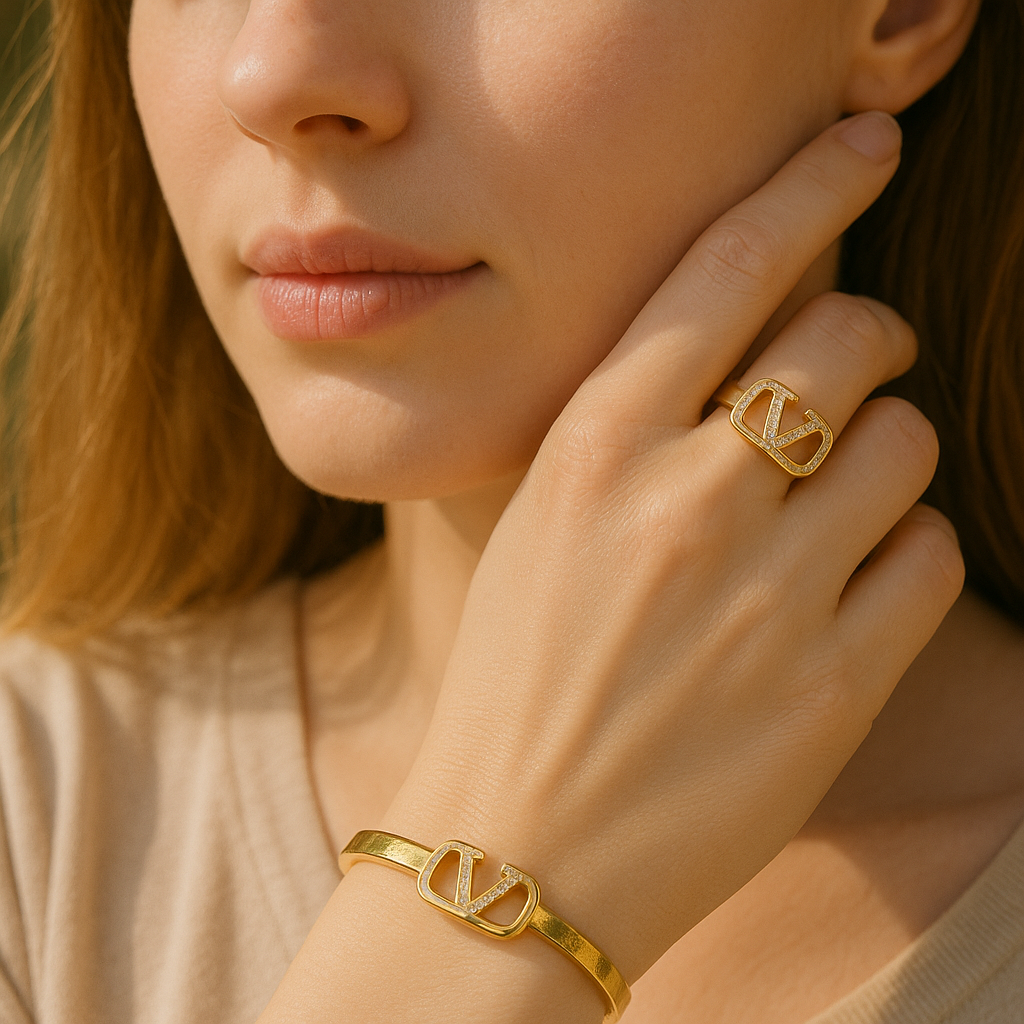 Luxury Designer-Inspired Bracelet & Ring Sets – Gold-Plated Elegance