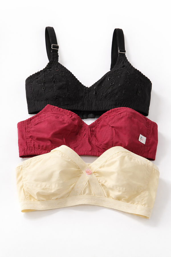 Pack of 3 Cotton Embroidered Bras for Women – Soft, Breathable & Everyday Support