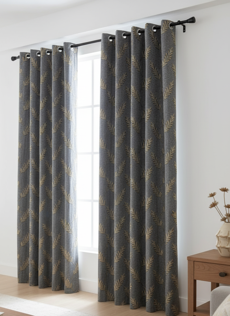 🌟 Elegant Grey Jacquard Printed Curtains – Stylish, Easy to Hang & Wash