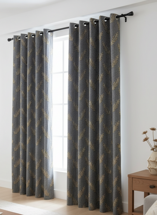 🌟 Elegant Grey Jacquard Printed Curtains – Stylish, Easy to Hang & Wash
