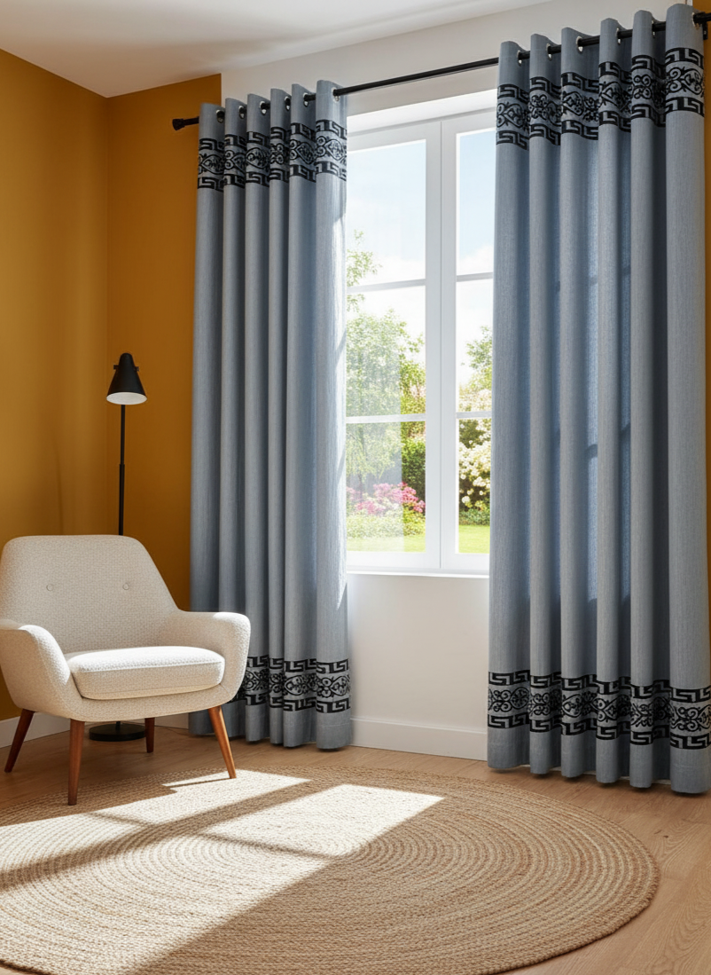 ✨ Elegant Self Jacquard Motif Curtain – Ready to Use & Easy to Wash
