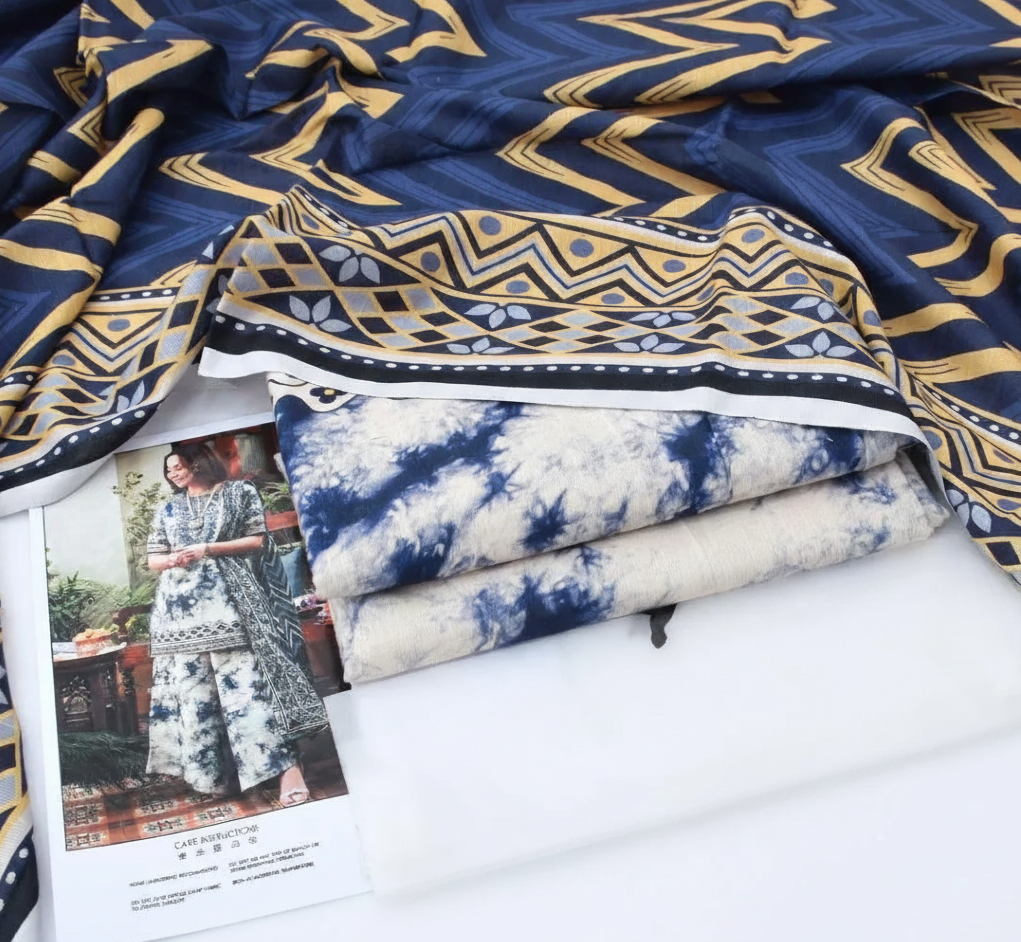 💎 Royal Azure – Digital Printed Khaddar 3-Piece Suit