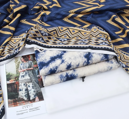 💎 Royal Azure – Digital Printed Khaddar 3-Piece Suit