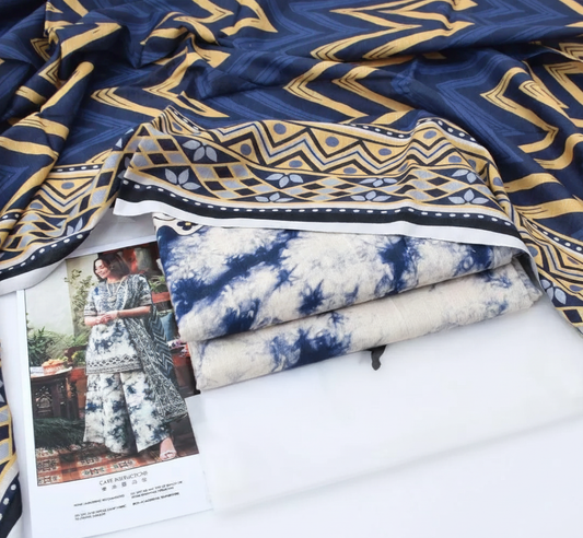 💎 Royal Azure – Digital Printed Khaddar 3-Piece Suit