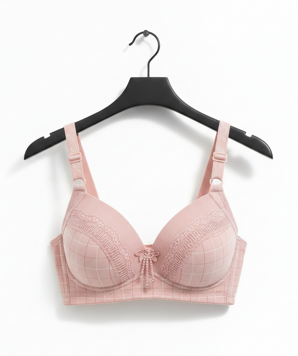 Women’s Comfortable Cotton Padded Bra – Pink Printed Design | Soft Breathable Everyday Support Bra (1 Piece)