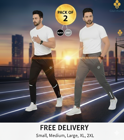 Men’s Pack of 2 Dry Fit Trousers – Black & Grey, Comfort & Style (S-XXL)
