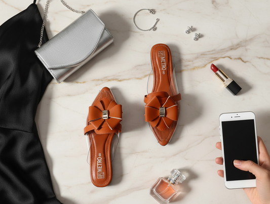 “GlamHivePK™ Brown Bow Flats – Elegant Semi-Formal Women’s Footwear 🎀 | Free Delivery 🚚”