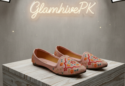 “Blush Charm – Pink Thread-Work Formal Pumps for Women”
