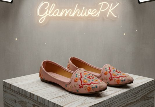 “Blush Charm – Pink Thread-Work Formal Pumps for Women”