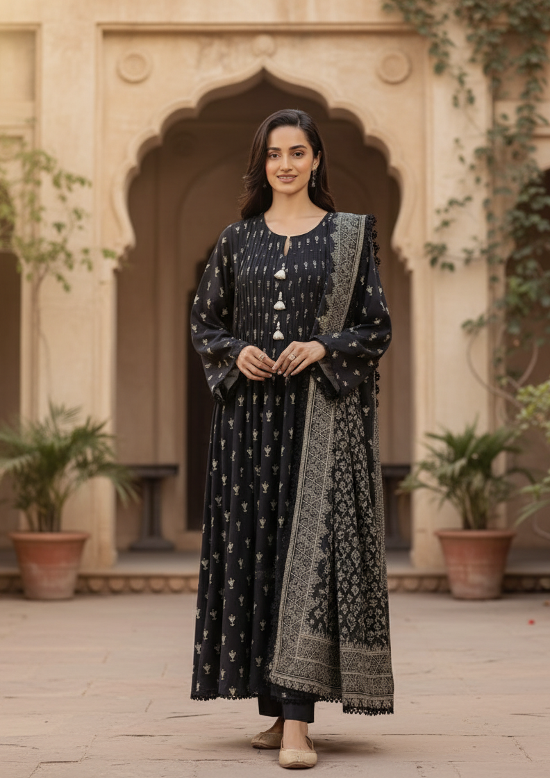 Elegant Digital Printed Khaddar 3-Piece Suit – Modern Winter Grace