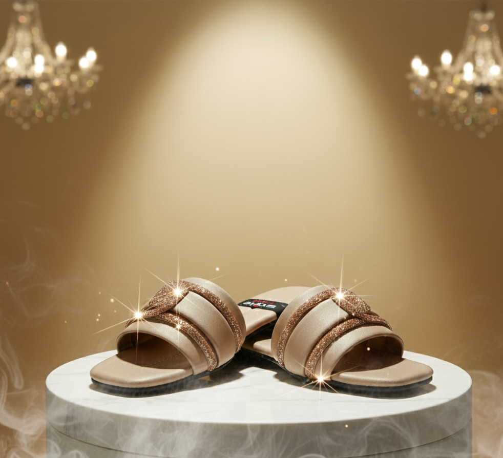 ✨ "Beige Rhinestone Flats – Sparkle with Semi-Formal Elegance"