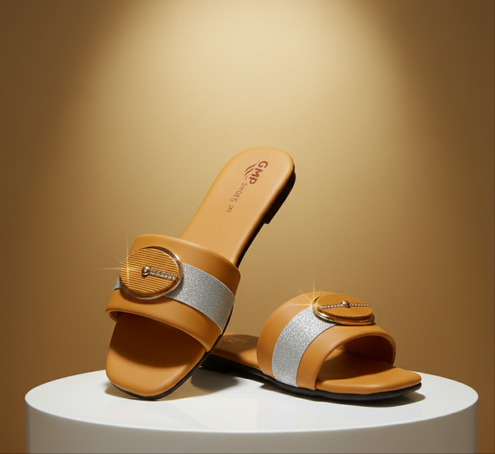 💛 "Glam Mustard Flats – Sparkle, Comfort & Style in Every Step