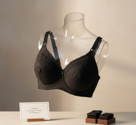 Elegant Black Chikan Embroidered Cotton Bra – Comfort Meets Style