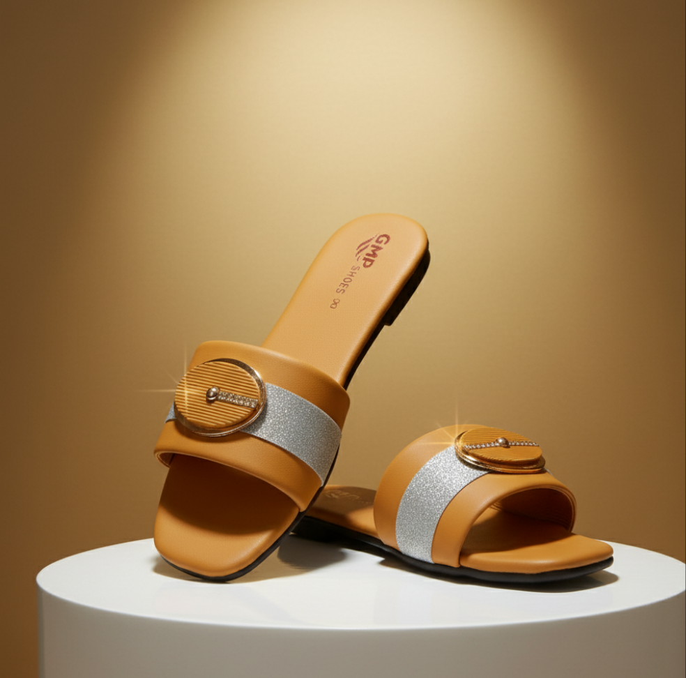 💛 "Glam Mustard Flats – Sparkle, Comfort & Style in Every Step