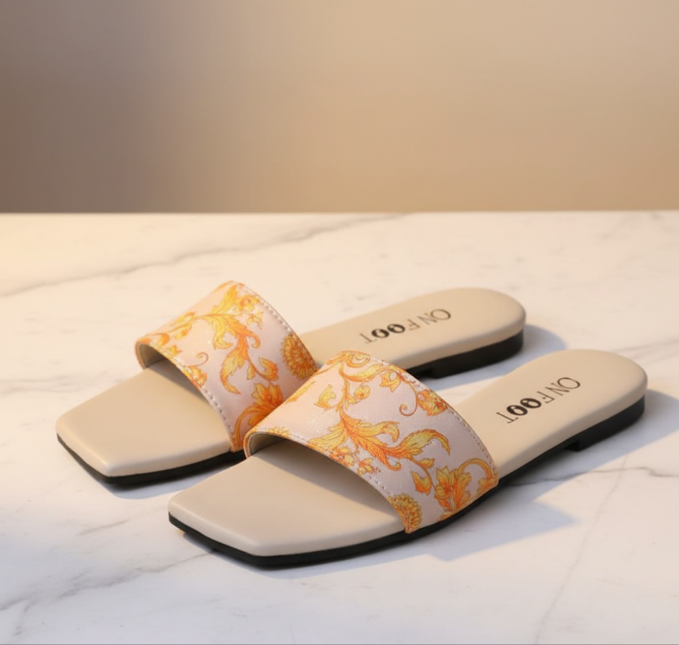 ✨ "Beige Printed Flats – Effortless Style Meets Everyday Comfort"