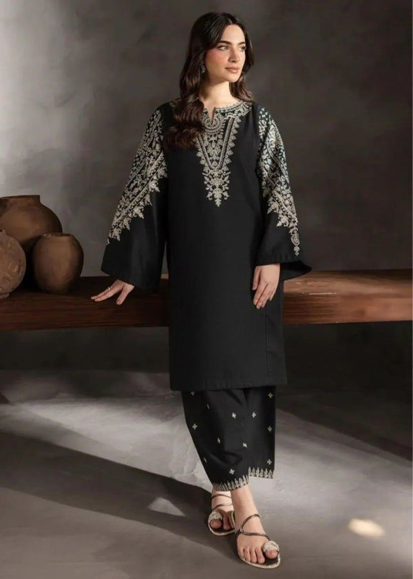 Midnight Elegance – 2-Piece Embroidered Lawn Suit | Black