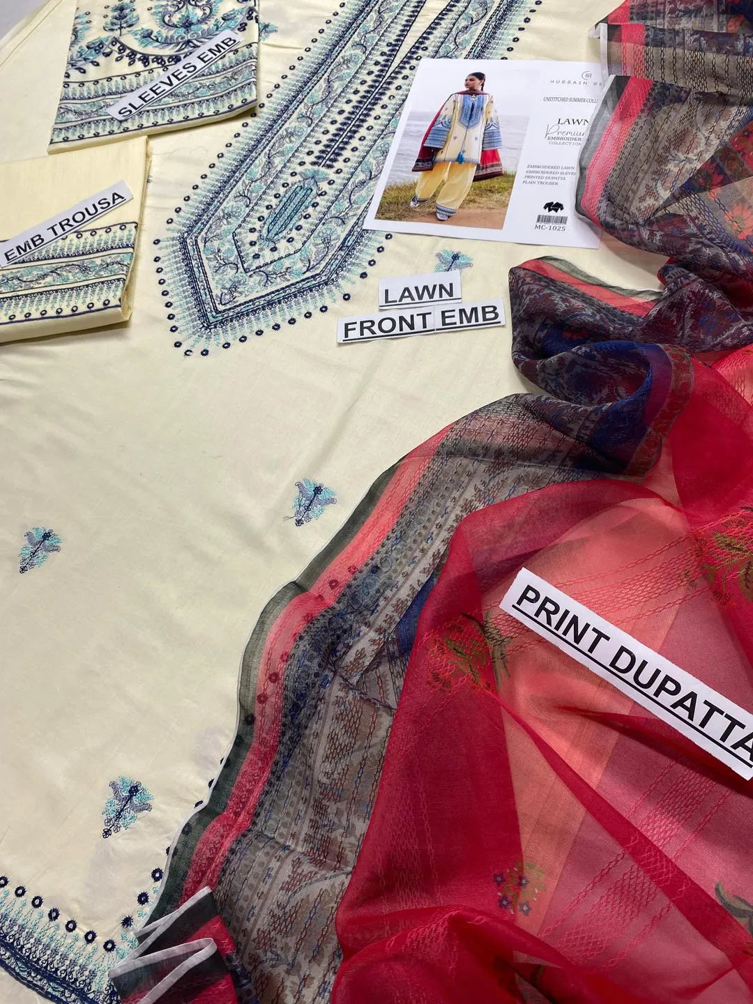 Ivory Elegance – 3-Piece Embroidered Lawn Suit with Digital Print Dupatta | Off White