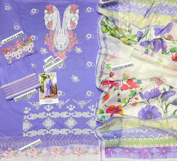 Azure Grace – 3-Piece Chikankari Embroidered Lawn Suit | Blue