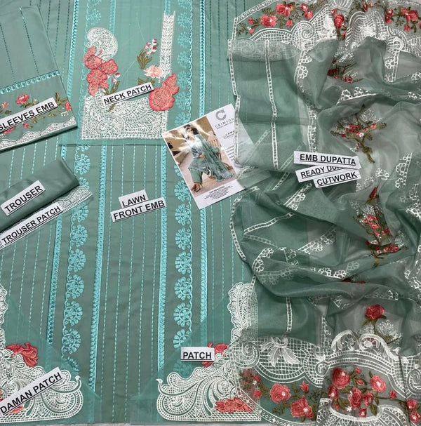 Silver Elegance – 3-Piece Chikankari Embroidered Lawn Suit with Net Dupatta | Grey