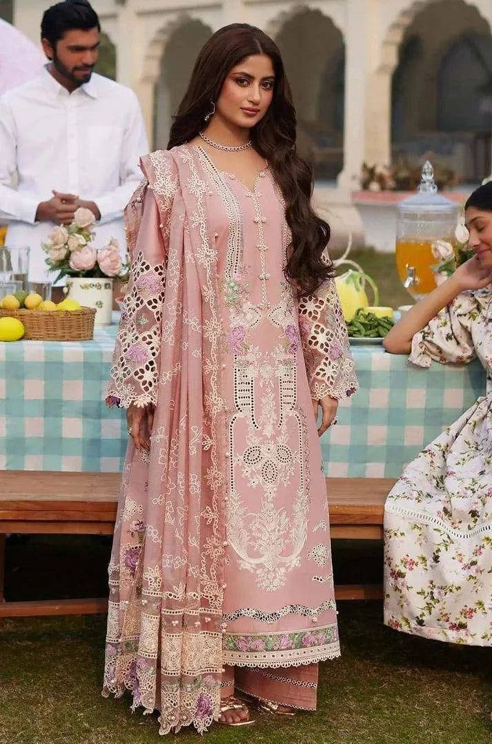 Blush Elegance – 3-Piece Chikankari Embroidered Lawn Suit with Net Dupatta | Pink