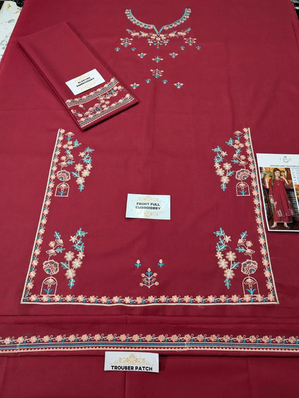 2-Piece Maroon Embroidered Lawn Suit