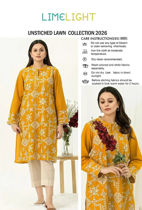 Elegant 2-Piece Yellow Embroidered Lawn Suit – Summer Festive Wear