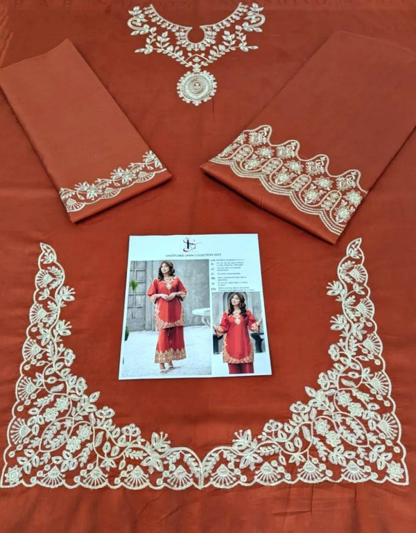 Elegant 2-Piece Orange Embroidered Lawn Suit – Sophisticated Festive Wear