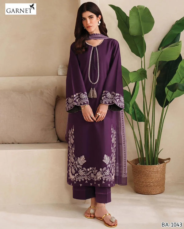 Royal Dhanak – 2-Piece Embroidered Dhanak Suit | Purple