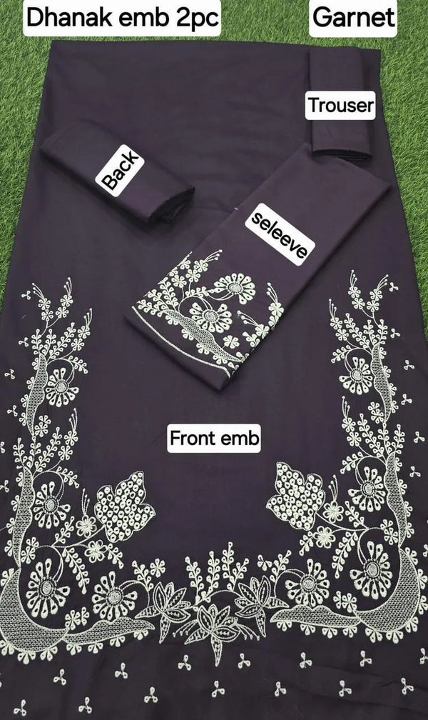 Royal Dhanak – 2-Piece Embroidered Dhanak Suit | Purple