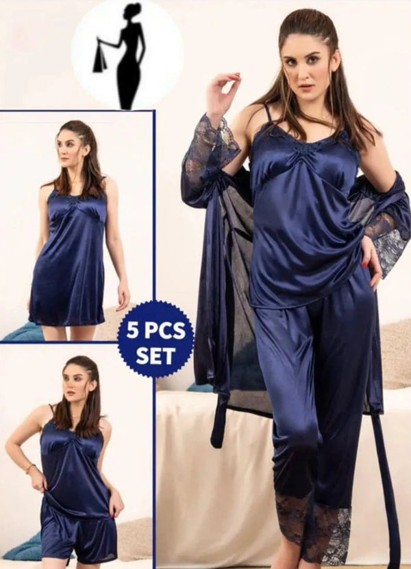 5 pcs Jersey Lace Nightwear Set – Lightweight Comfortable Loungewear