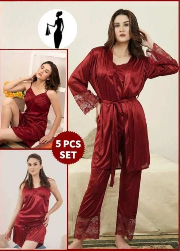5 pcs Jersey Lace Nightwear Set – Lightweight Comfortable Loungewear