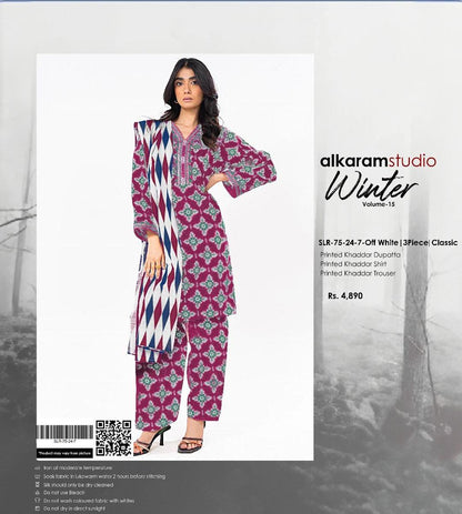 ✨ Premium Magenta Khaddar 3-Piece Printed Suit Set – Elegance Redefined